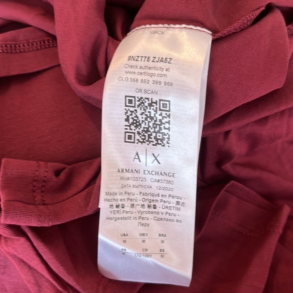 A/X Armani Exchange Deep Red V-Neck Tee - Picture 6 of 6